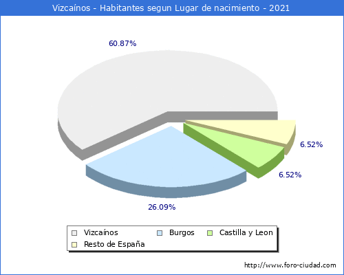 Poblacion segun lugar de nacimiento en el Municipio de Vizcaínos - 2021