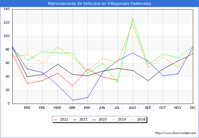 estadísticas de Vehiculos Matriculados en el Municipio de Villagonzalo Pedernales hasta Julio del 2022.