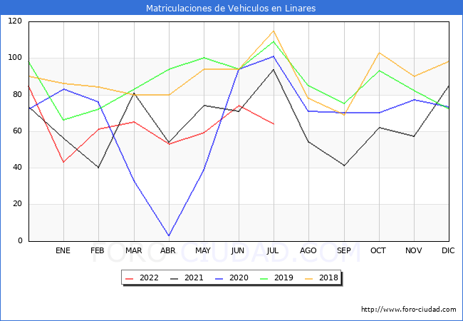 estadísticas de Vehiculos Matriculados en el Municipio de Linares hasta Julio del 2022.