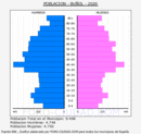 Buñol - Pirámide de población grupos quinquenales - Censo 2020
