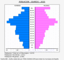 Guardo - Pirámide de población grupos quinquenales - Censo 2020