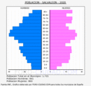 Salvaleón - Pirámide de población grupos quinquenales - Censo 2020