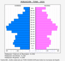 Tona - Pirámide de población grupos quinquenales - Censo 2020