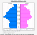 Torelló - Pirámide de población grupos quinquenales - Censo 2020