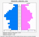 Arbúcies - Pirámide de población grupos quinquenales - Censo 2021