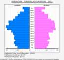 Torroella de Montgrí - Pirámide de población grupos quinquenales - Censo 2021
