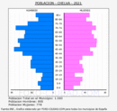 Chelva - Pirámide de población grupos quinquenales - Censo 2021