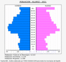 Allariz - Pirámide de población grupos quinquenales - Censo 2021