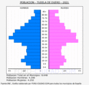 Tudela de Duero - Pirámide de población grupos quinquenales - Censo 2021