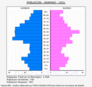 Aramaio - Pirámide de población grupos quinquenales - Censo 2021