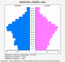 Tuineje - Pirámide de población grupos quinquenales - Censo 2021