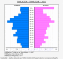 Tembleque - Pirámide de población grupos quinquenales - Censo 2021