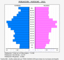 Huéscar - Pirámide de población grupos quinquenales - Censo 2021