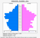 Pulianas - Pirámide de población grupos quinquenales - Censo 2021