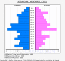 Mengabril - Pirámide de población grupos quinquenales - Censo 2021