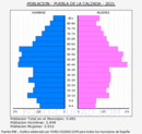 Puebla de la Calzada - Pirámide de población grupos quinquenales - Censo 2021