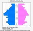 Anglès - Pirámide de población grupos quinquenales - Censo 2022