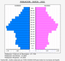 Sueca - Pirámide de población grupos quinquenales - Censo 2022