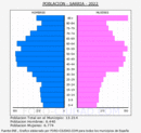 Sarria - Pirámide de población grupos quinquenales - Censo 2022