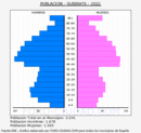 Subirats - Pirámide de población grupos quinquenales - Censo 2022