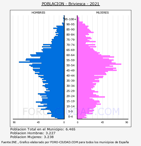 Briviesca - Pirámide de población por años- Censo 2021