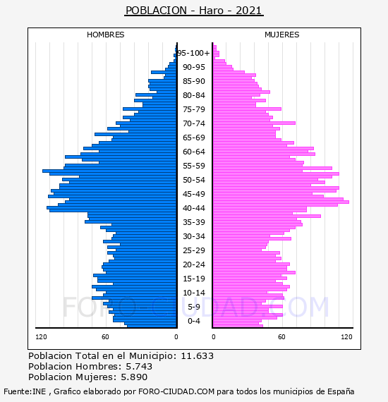 Haro - Pirámide de población por años- Censo 2021