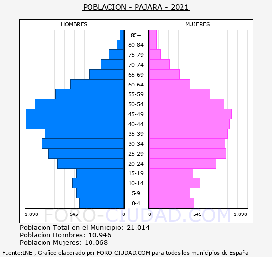 Pájara - Pirámide de población grupos quinquenales - Censo 2021