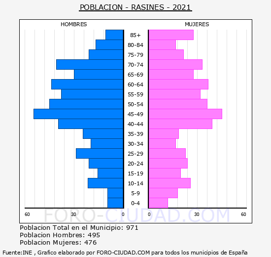 Rasines - Pirámide de población grupos quinquenales - Censo 2021