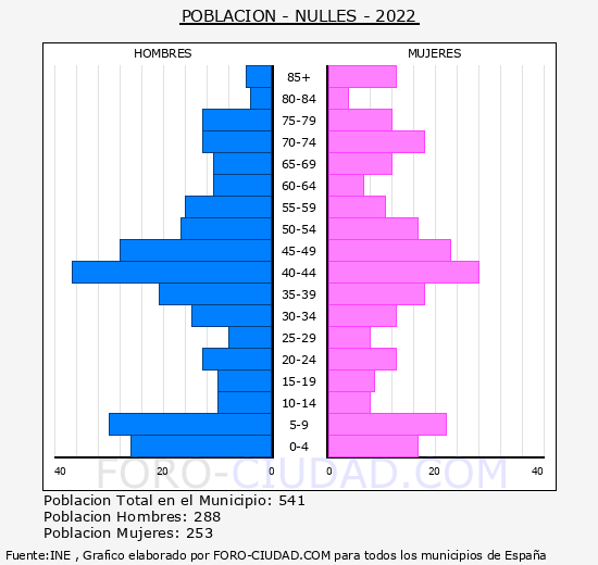 Nulles - Pirmide de poblacin grupos quinquenales - Censo 2022