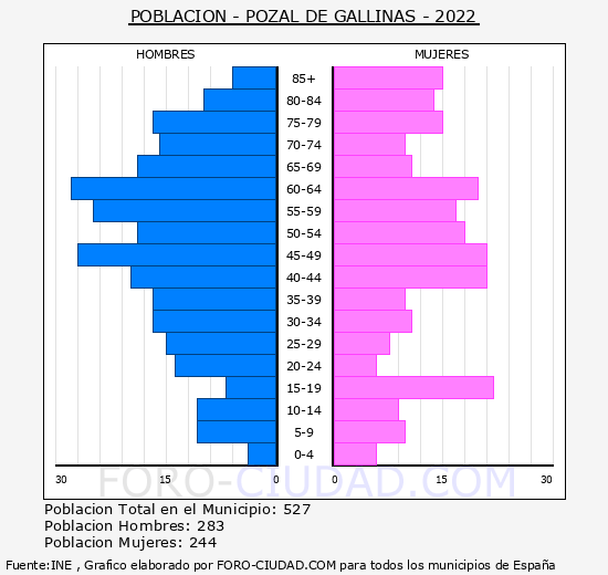 Pozal de Gallinas - Pirámide de población grupos quinquenales - Censo 2022