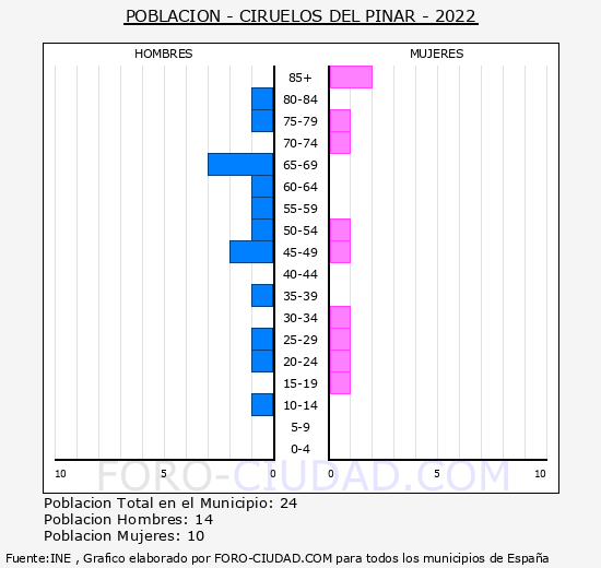 Ciruelos del Pinar - Pirmide de poblacin grupos quinquenales - Censo 2022